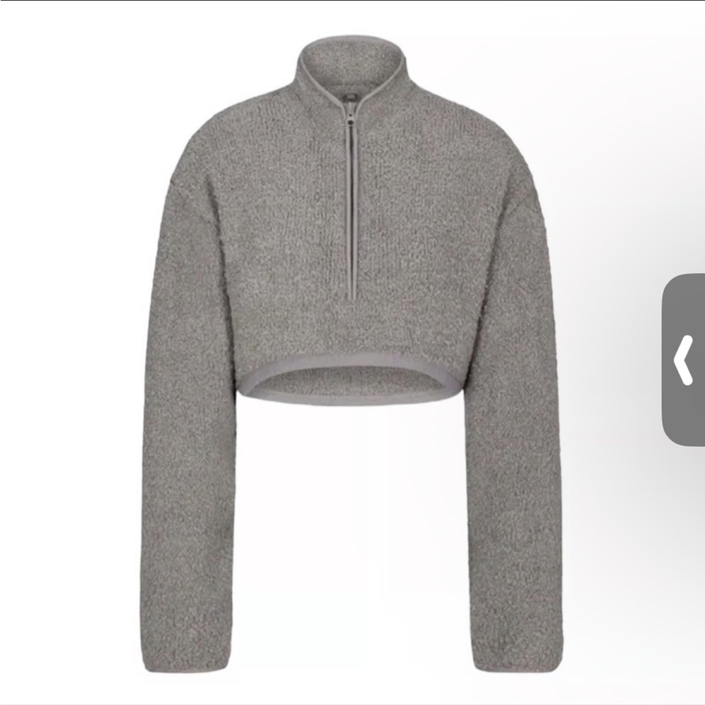 NWT- SKIMS- LONG SLEEVE CROP SWEATER- HALF-ZIP- GREY- SIZE S/M- OVERSIZED!